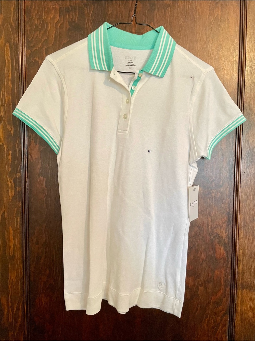 Izod White Polo with Mint Green Trim - Women’s Medium NWT